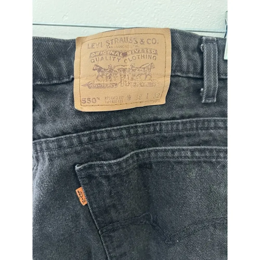 Levi’s Vintage Orange Tab 550 Black denim Jeans 38 32 relaxed fit tapered leg